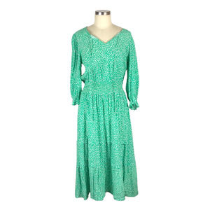 M&S COLLECTION Dress Green White Patterned Boho Midi Dress Size 10 NWT